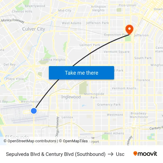 Sepulveda Blvd & Century Blvd (Southbound) to Usc map