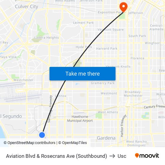 Aviation Blvd & Rosecrans Ave (Southbound) to Usc map
