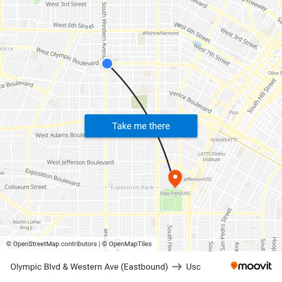 Olympic Blvd & Western Ave (Eastbound) to Usc map