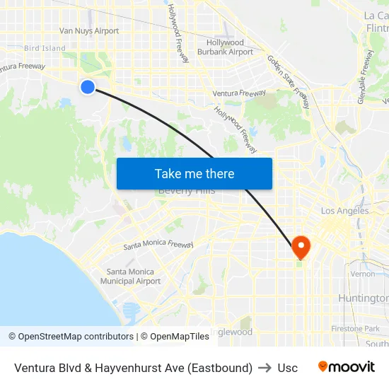 Ventura Blvd & Hayvenhurst Ave (Eastbound) to Usc map