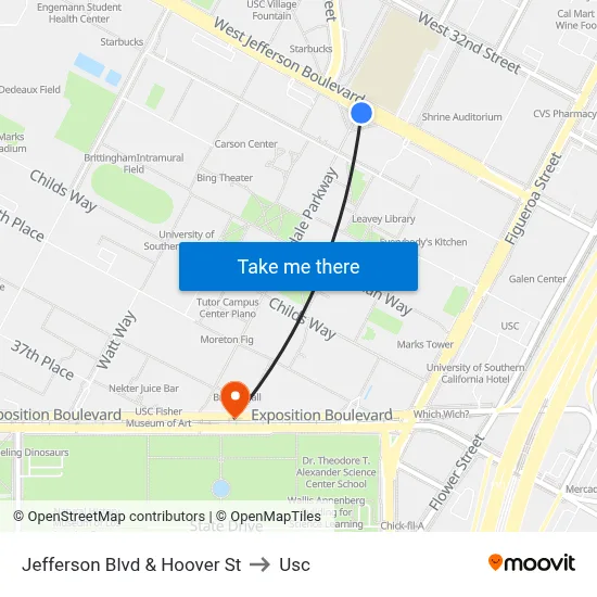 Jefferson Blvd & Hoover St to Usc map