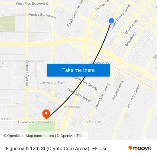 Figueroa & 12th St (Crypto.Com Arena) to Usc map
