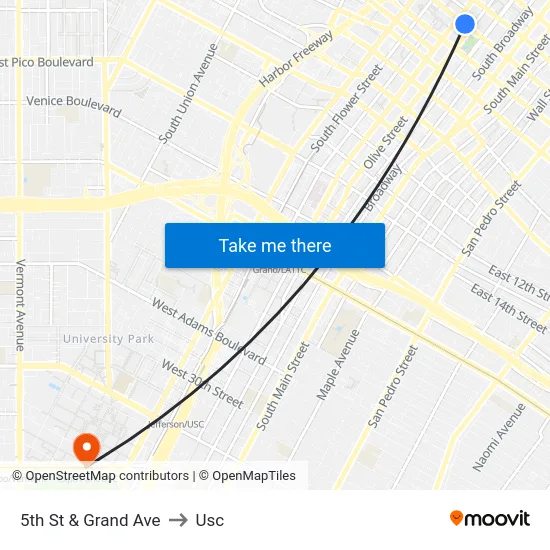 5th St & Grand Ave to Usc map