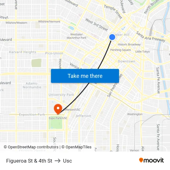 Figueroa St & 4th St to Usc map