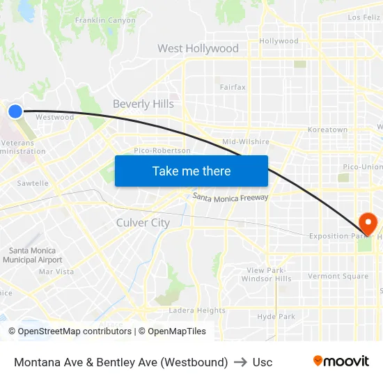 Montana Ave & Bentley Ave (Westbound) to Usc map