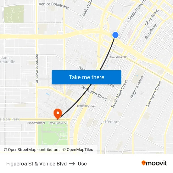 Figueroa St & Venice Blvd to Usc map