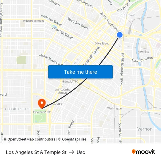 Los Angeles St & Temple St to Usc map