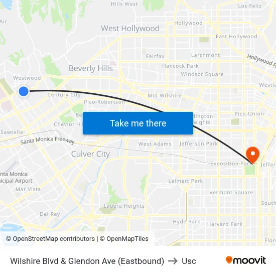 Wilshire Blvd & Glendon Ave (Eastbound) to Usc map