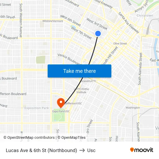 Lucas Ave & 6th St (Northbound) to Usc map