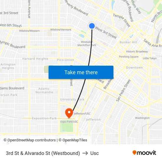3rd St & Alvarado St (Westbound) to Usc map