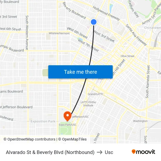 Alvarado St & Beverly Blvd (Northbound) to Usc map