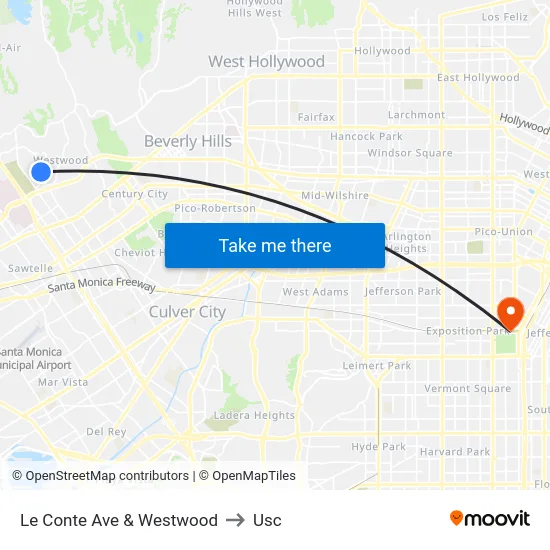 Le Conte Ave & Westwood to Usc map