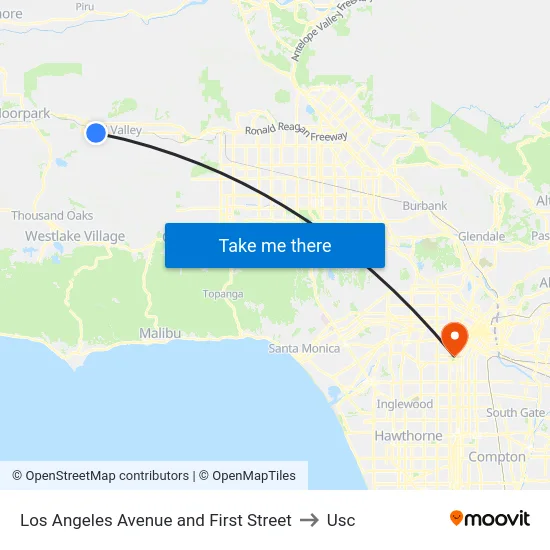 Los Angeles Avenue and First Street to Usc map