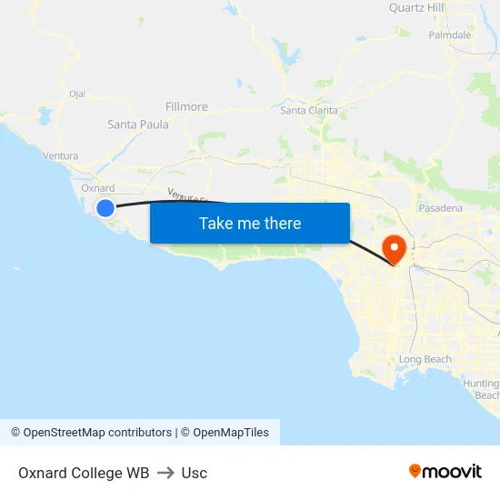 Oxnard College WB to Usc map
