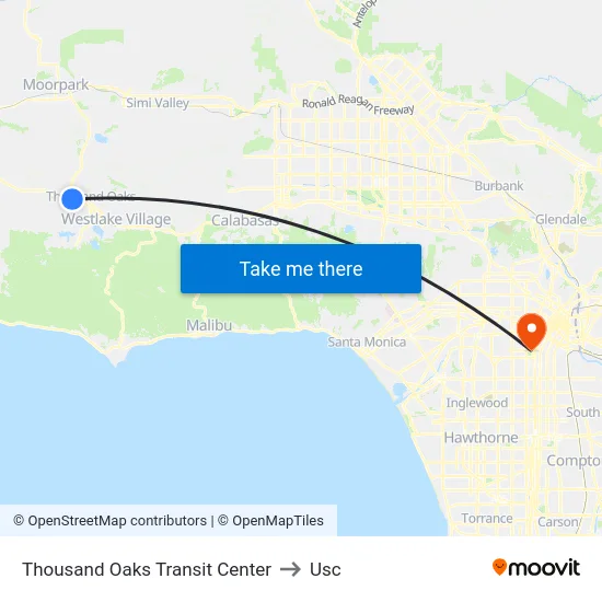 Thousand Oaks Transit Center to Usc map