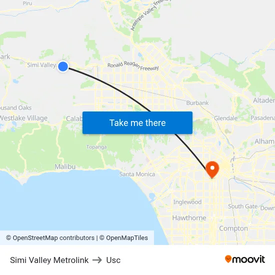Simi Valley Metrolink to Usc map