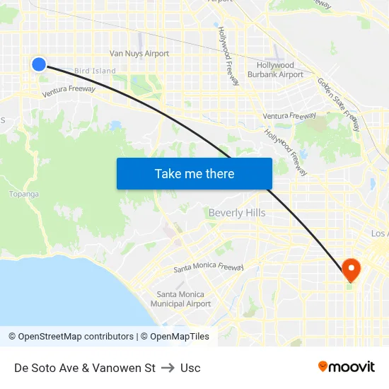 De Soto Ave & Vanowen St to Usc map