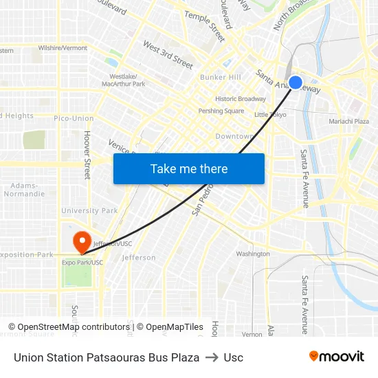 Union Station Patsaouras Bus Plaza to Usc map