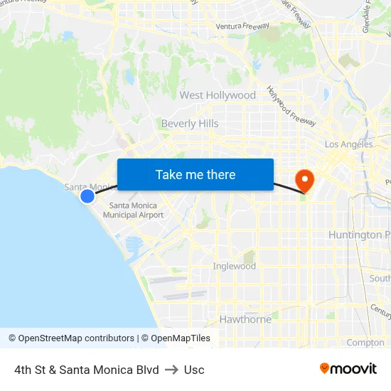 4th St & Santa Monica Blvd to Usc map