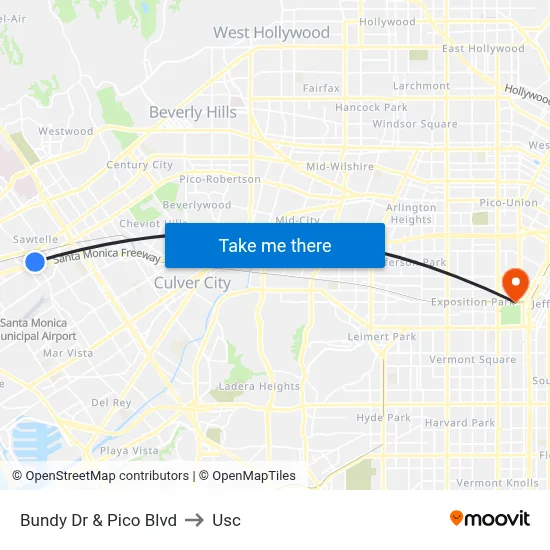 Bundy Dr & Pico Blvd to Usc map