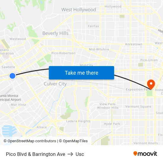 Pico Blvd & Barrington Ave to Usc map