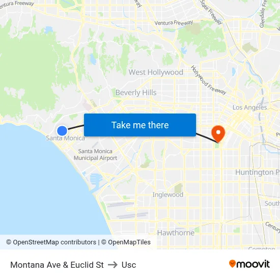 Montana Ave & Euclid St to Usc map