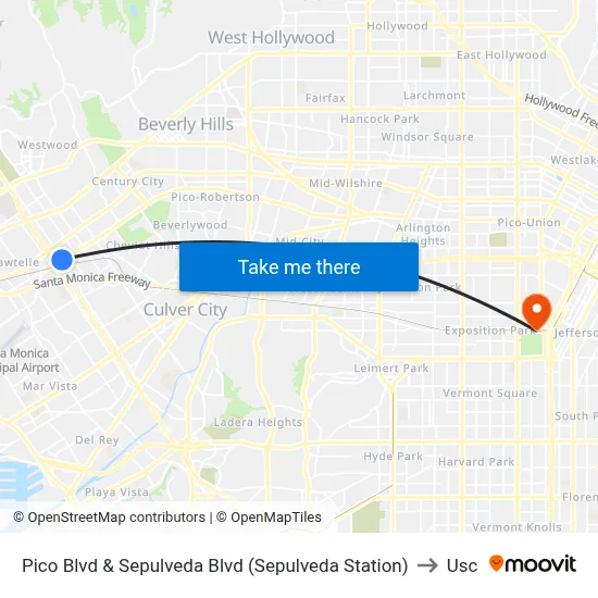 Pico Blvd & Sepulveda Blvd (Sepulveda Station) to Usc map