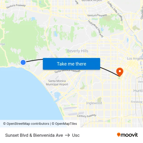 Sunset Blvd & Bienvenida Ave to Usc map