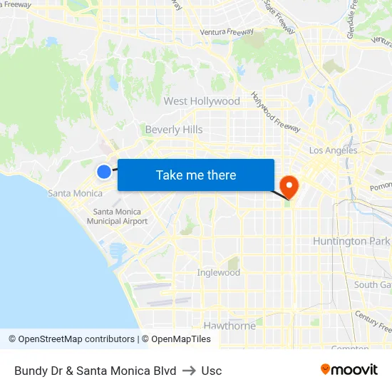 Bundy Dr & Santa Monica Blvd to Usc map