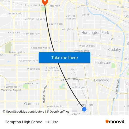 Compton High School to Usc map