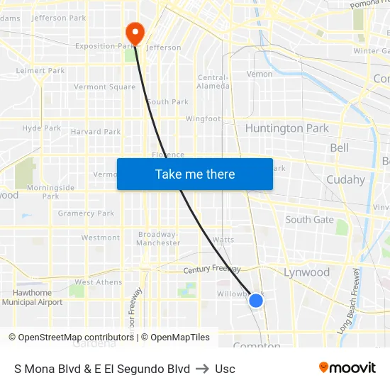 S Mona Blvd & E El Segundo Blvd to Usc map