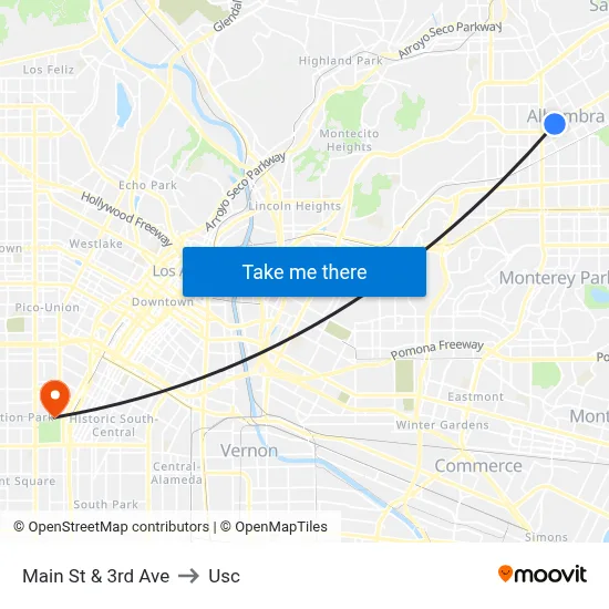 Main St & 3rd Ave to Usc map