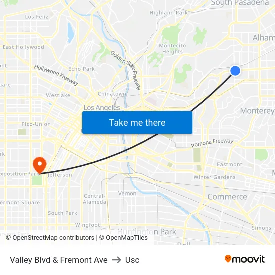Valley Blvd & Fremont Ave to Usc map