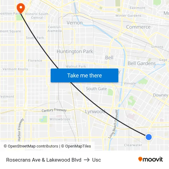 Rosecrans Ave & Lakewood Blvd to Usc map