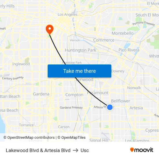 Lakewood Blvd & Artesia Blvd to Usc map