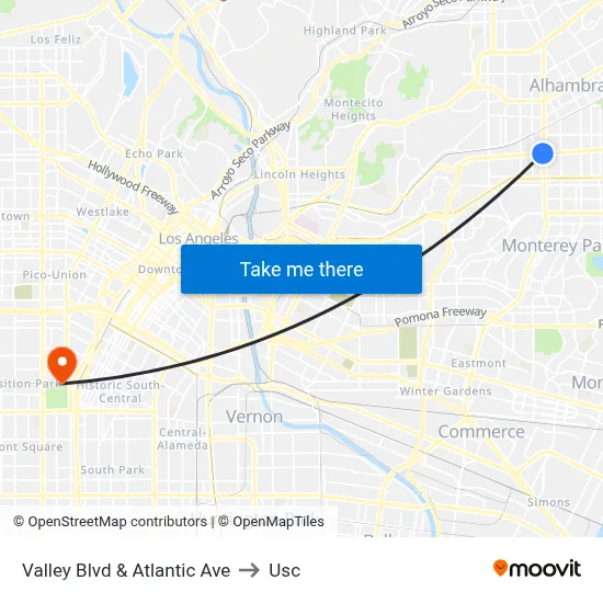 Valley Blvd & Atlantic Ave to Usc map