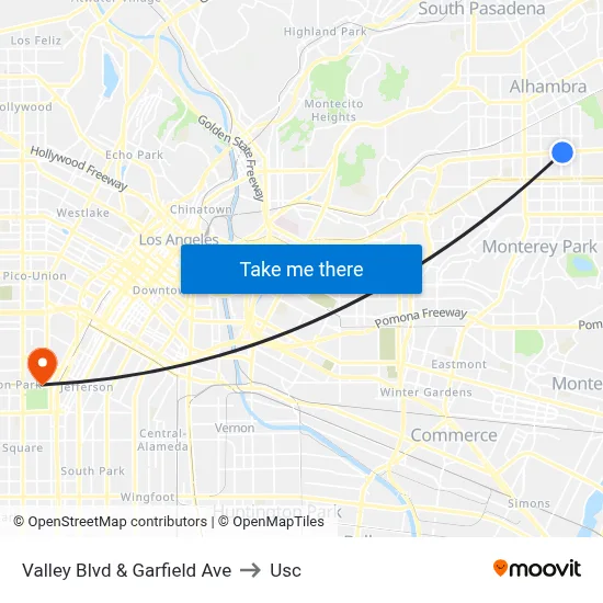 Valley Blvd & Garfield Ave to Usc map