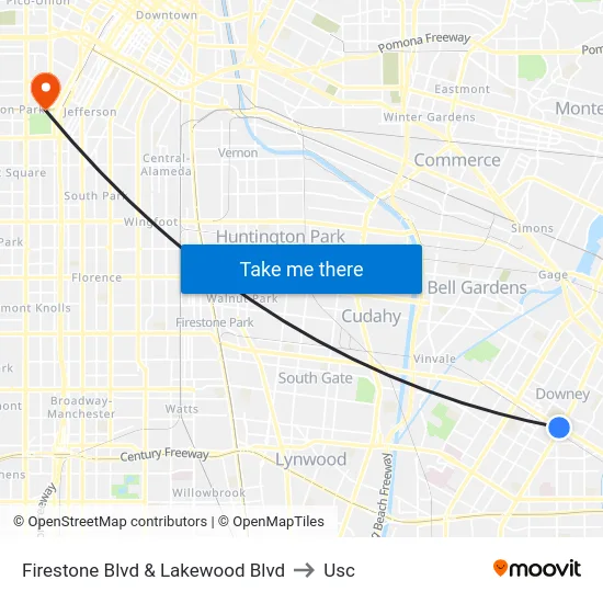 Firestone Blvd & Lakewood Blvd to Usc map