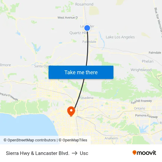 Sierra Hwy & Lancaster Blvd. to Usc map