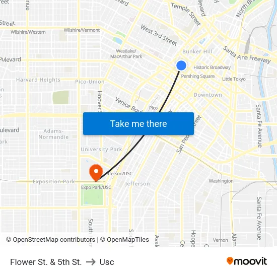 Flower St. & 5th St. to Usc map