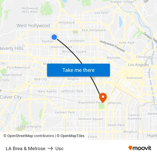 LA Brea & Melrose to Usc map