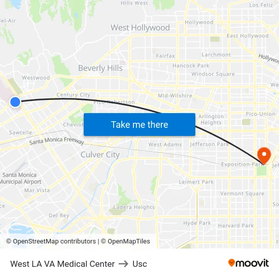West LA VA Medical Center to Usc map