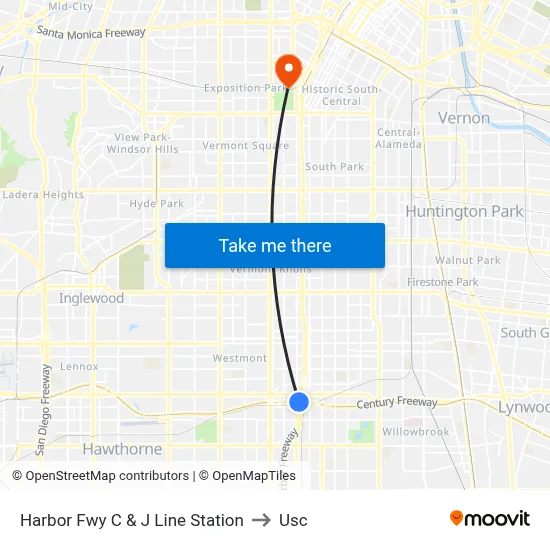 Harbor Fwy C & J Line Station to Usc map