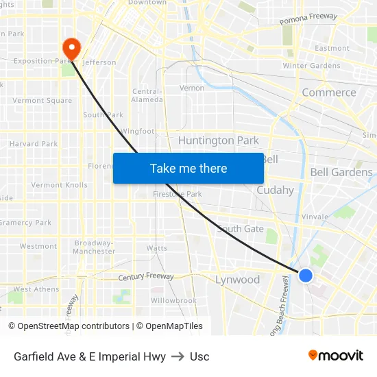Garfield Ave & E Imperial Hwy to Usc map
