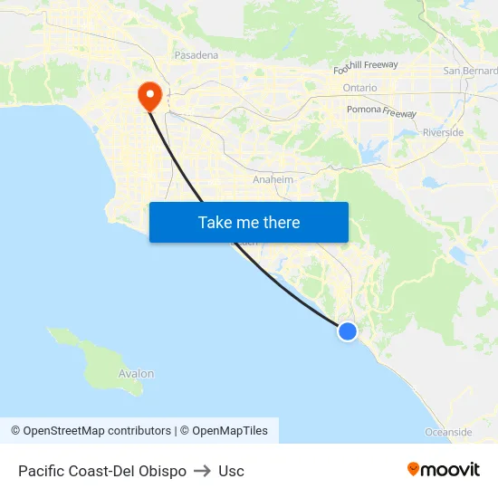Pacific Coast-Del Obispo to Usc map