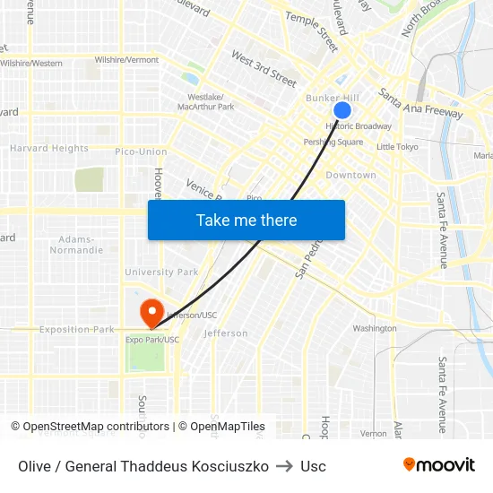 Olive / General Thaddeus Kosciuszko to Usc map