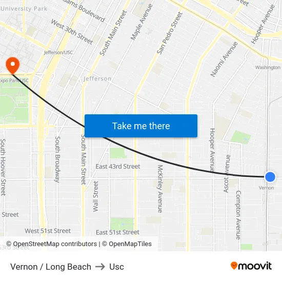 Vernon / Long Beach to Usc map