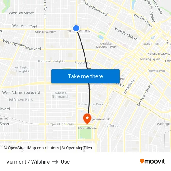 Vermont / Wilshire to Usc map