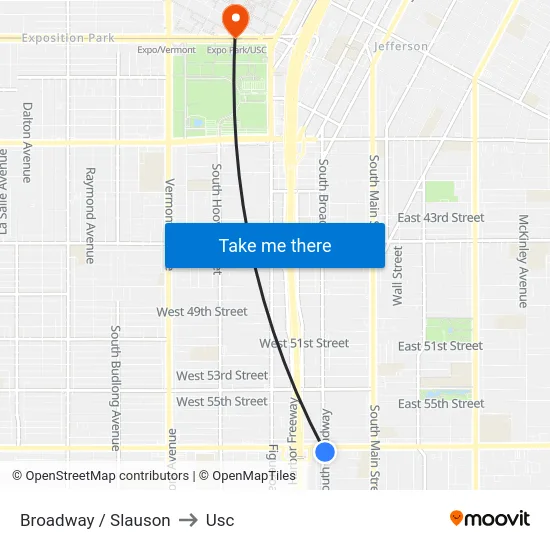 Broadway / Slauson to Usc map