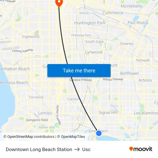 Downtown Long Beach Station to Usc map